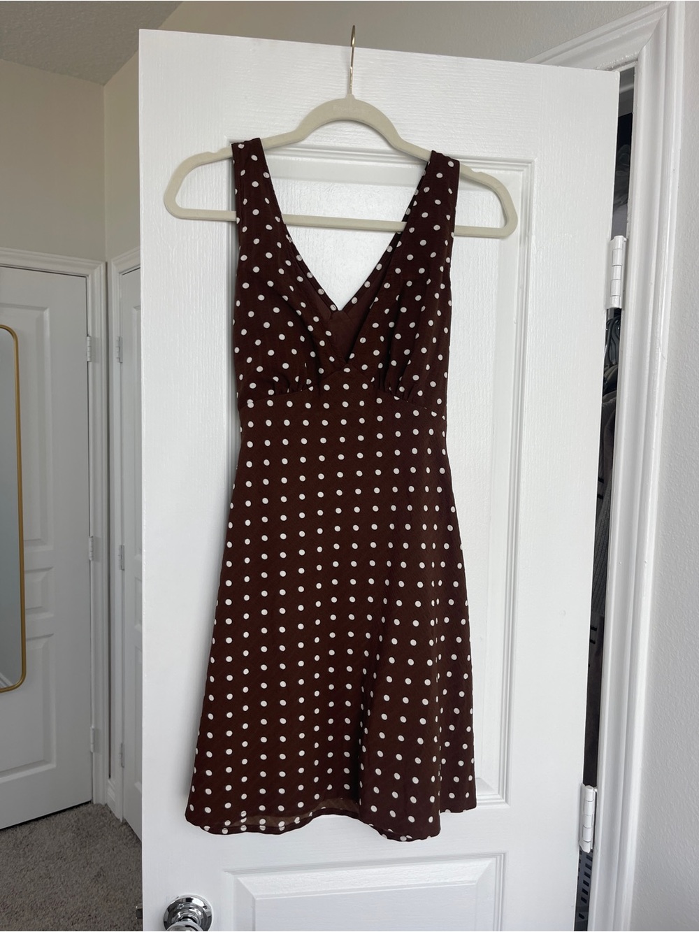 Princess Polly Brown Polka Dot V-Neck Women's Dress